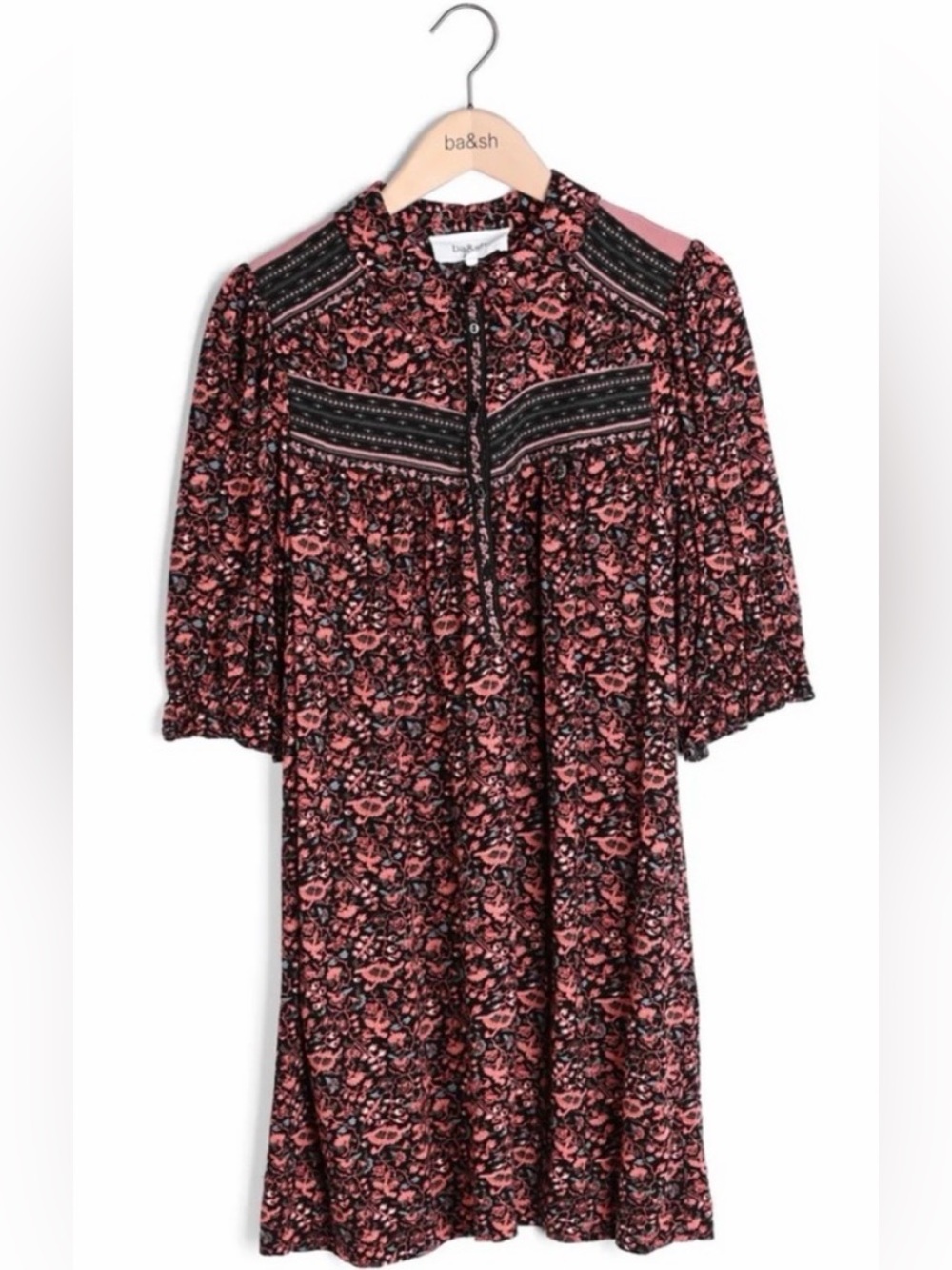 ba&sh dress boho-chic hippie floral flowy SZ 3 Large